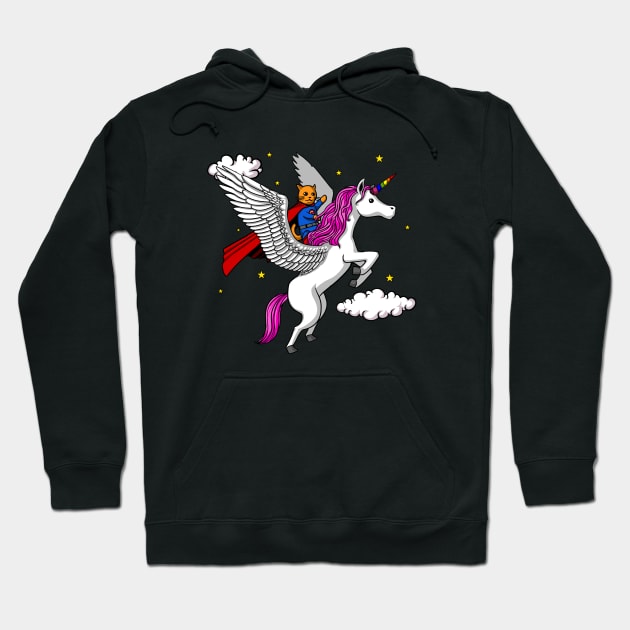 Cat Superhero Riding Pegasus Unicorn Party Hoodie by underheaven